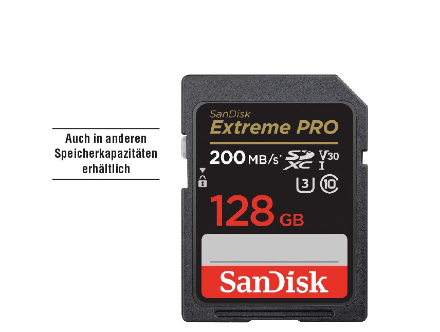 SanDisk Extreme PRO® SDXC™<br />
128 GB UHS-I Speicherkarte